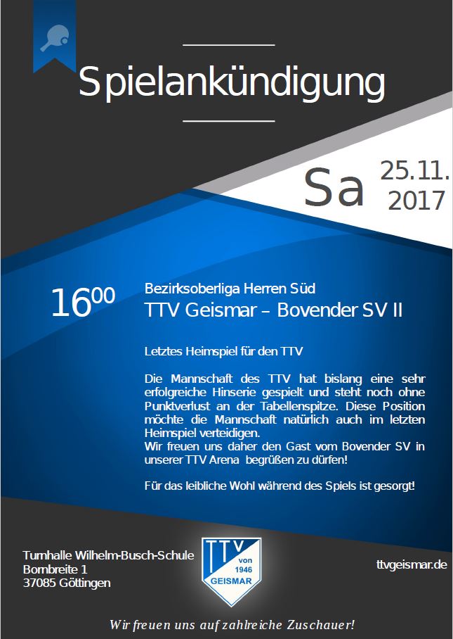 Spielankündigung 25.11.2017
